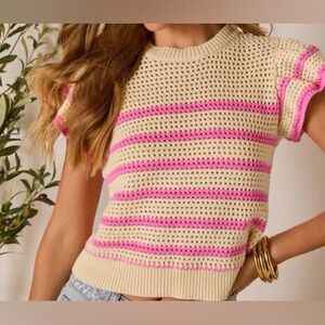 VICI STRIPED KNIT RUFFLE SLEEVE TOP******SIZE: SMALL